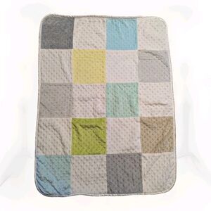 Circo Baby Blanket White Gray Green Yellow Blue Patchwork Minky Satin Trim 2015